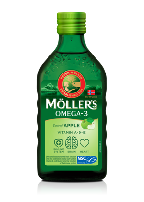 სურათი Möller’s-ის ვირთევზას ღვიძლის ზეთი მწვანე ვაშლის გემოთი